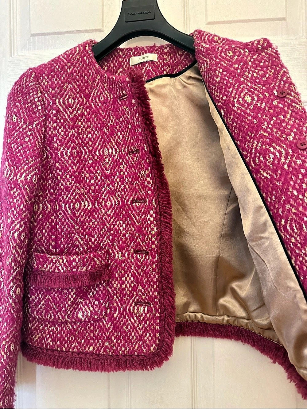 J.Crew Diamond Tweed Jacket Geometric Fringe in Pink - Picture 5 of 12